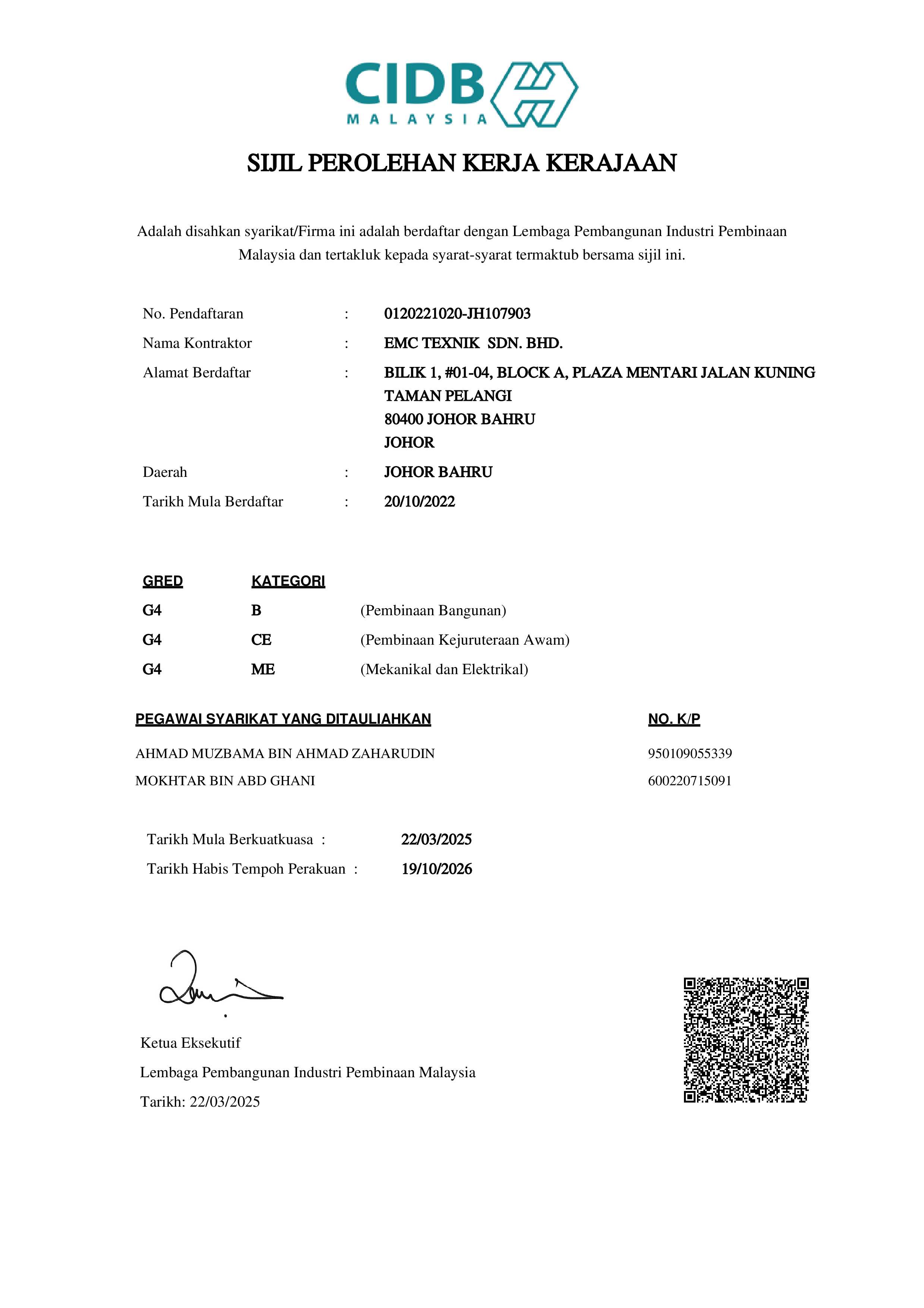 CIDB Certified Electrical Engineering Johor